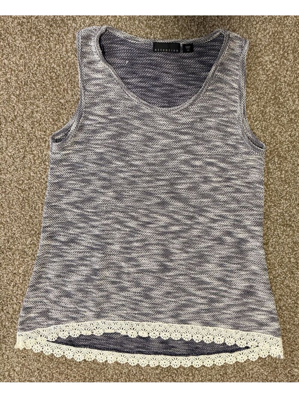 TOP Attention Women's Knit Tank Top with Crochet Trim, Size L